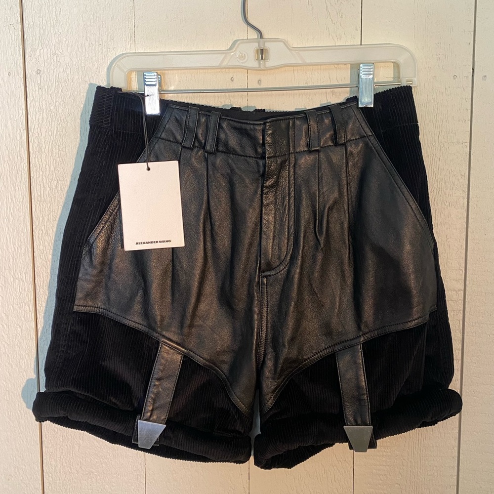 NWT Alexander wang black corduroy and leather trim shorts